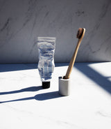 OJOOK Bamboo toothbrush for setting intentions in each morning and evening. Compostable bamboo toothbrush with soft bristle